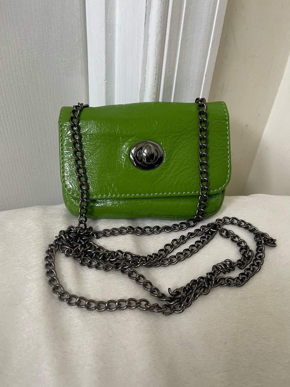 HOBO Lime Green Patent Leather Mini Chain Crossbody